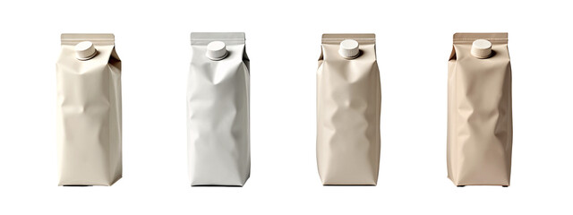 A set of four different types of stand up pouches