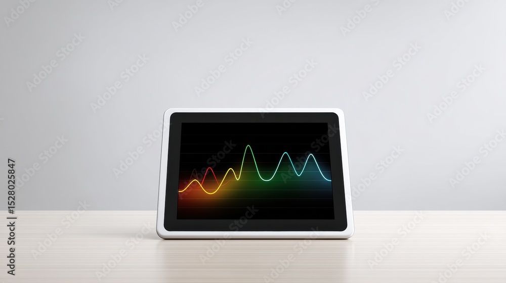 Poster modern digital tablet with colorful wave graph display screen