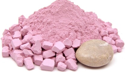 Pink powder and chunks, light tan stone