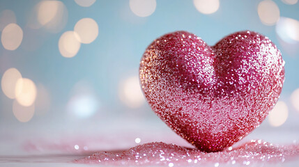 Sparkling pink heart on soft bokeh background