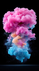 Colorful pink and blue smoke cloud on black background