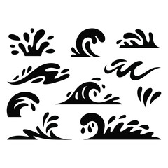 Fototapeta premium Abstract Wave Collection Isolated on White Background. Stylized Sea Icon Set