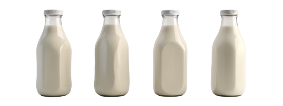 A set of four bottles of milk