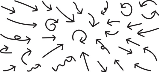イラスト素材：手書きのベクター矢印セット　黒　 Hand drawn cute vector arrows set