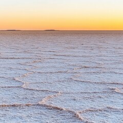 Vast salt flat at sunrise, patterned waves
