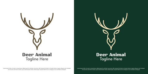 Deer head antlers logo design illustration. Deer hunting club silhouette. Abstract mammal animal geometric linear line icon symbol simple minimal.