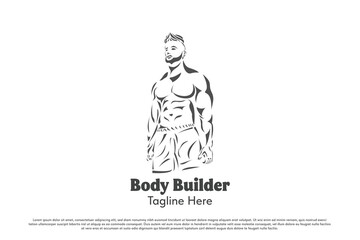 Body fitness logo design illustration. Sport bodybuilder club silhouette. Simple minimal sport icon symbol.