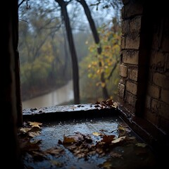 Rainy autumn view from a window