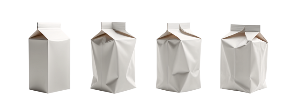A set of four white milk cartons