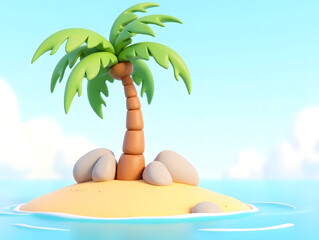 3D rendering of coconut tree, tropical island summer festival concept illustration in summer