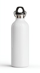 Environment & Sustainability Illustration Isolated on White Background Sleek White Stainless Steel Water Bottle with Black Lid for Active Lifestyle