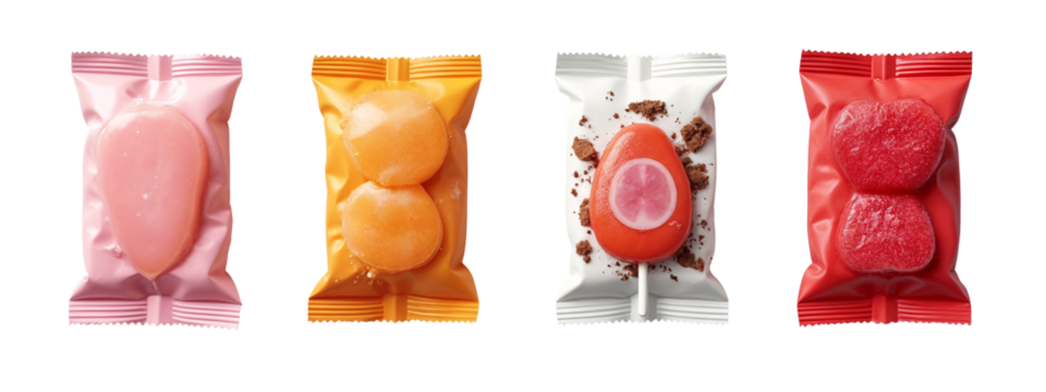 A set of four different colored candies