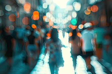 High Resolution Image of Blurred City Crowd, Shallow Depth of Field Effect