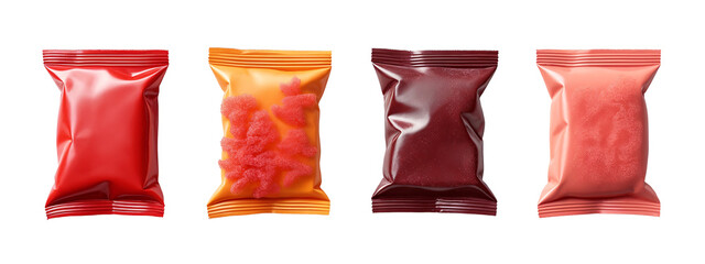 A row of four bags of gummy bears