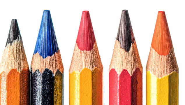 Colorful sharpened pencils in a row