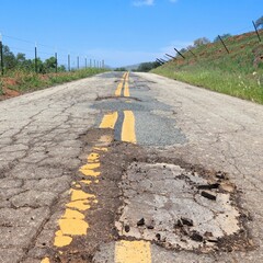 Damaged roadway - potholes in California