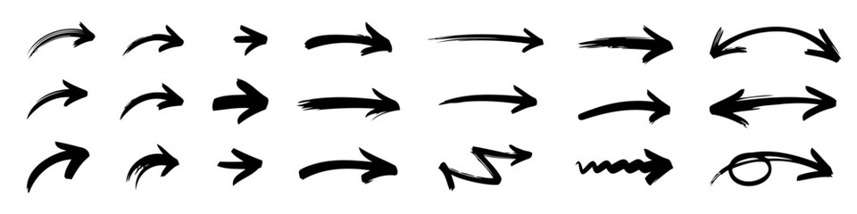 Arrow set. Collection of hand drawn grunge arrows.