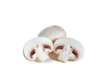 Whole and sliced ​​champignons isolated on white background.