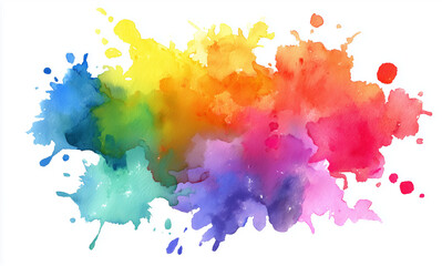 Fototapeta premium Rainbow watercolor splatter suitable for backgrounds, invitations, posters, and designs, adding a colorful and vibrant touch to your projects.