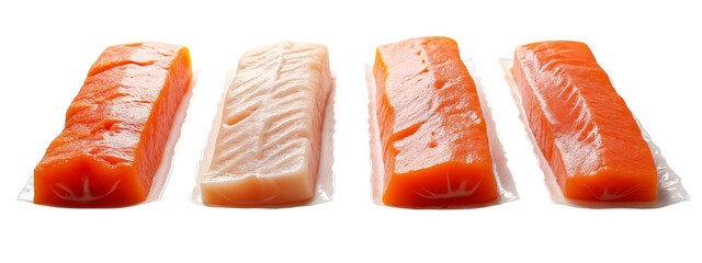 Three pieces of salmon wrapped in plastic