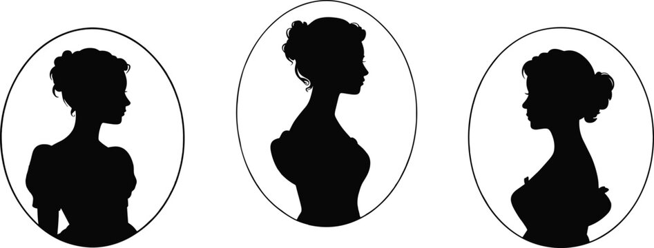 Vintage female silhouette portrait vector, elegant woman profile in cameo style, classic Victorian design for art, print, decoration, branding
