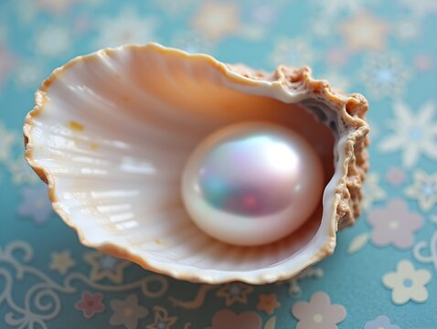 Colorful pearl in oyster shell wallpaper background.