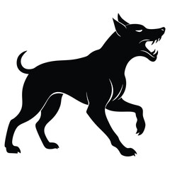 Fototapeta premium Silhouette of an Angry Dog Barking with Open Mouth, Sharp Teeth Showing