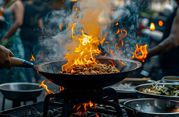 The chef is cooking in the kitchen