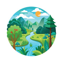 Flat vector natural reserve with river and trees