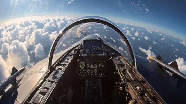 Experience the breathtaking view from an F16 fighter jet cockpit above the clouds