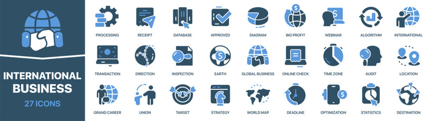 International business colored signed icon collection. Deal, diagram, webinar, union, audit, profit icons. UI icon set. Colored icons pack. Vector illustration