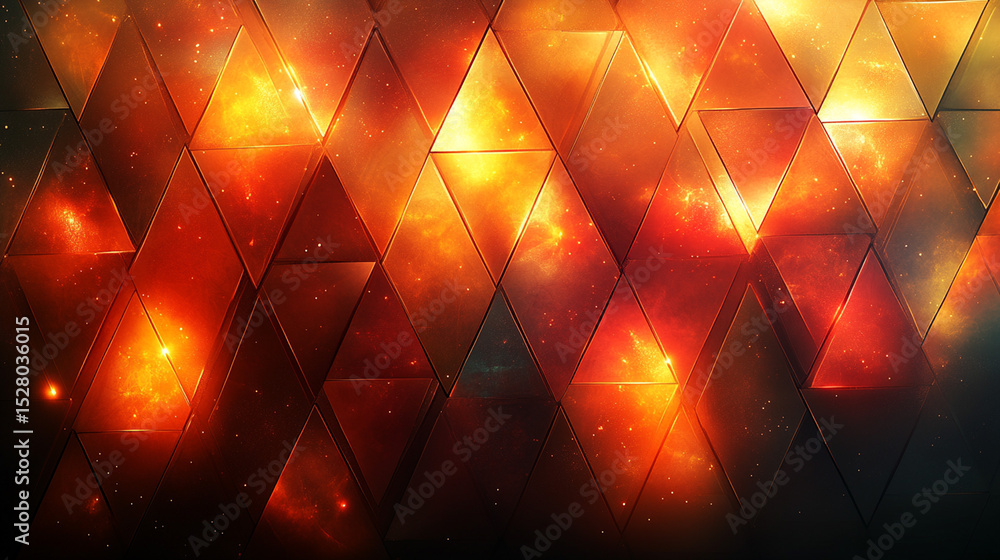 Wall mural abstract triangular pattern, fiery space background, geometric design