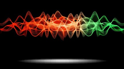 Abstract red and green waves flowing on black background