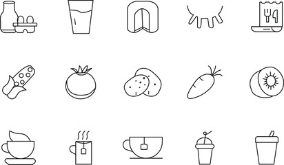 Food and Drink Icon Set 20 Line Art Illustrations for Your Projects - EPS Vector Graphics