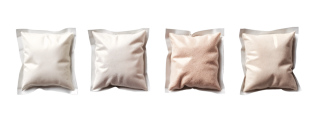 A set of four white and beige pillows