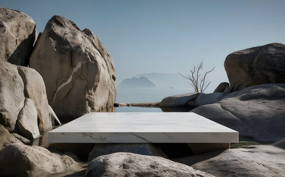 Nature backround for product placement, 3D waterfall landscape mockup backdrop for product and cosmetic presentation, backdrop photo for package or packaging box container