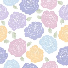 A colorful floral pattern featuring beautiful roses in various soft hues.