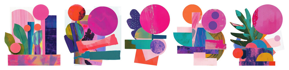 Naklejka na ściany i meble PNG Vibrant abstract geometric collage, element set on transparent background