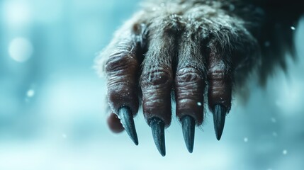 A close-up shot of a powerful paw with sharp claws emphasizes the raw strength and primal nature of its owner, evoking a sense of awe about nature's fierce creatures.