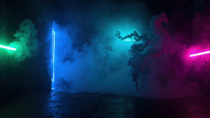 Neon lights smoke vaporwave cyberpunk futuristic scene