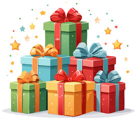 Colorful gift boxes cartoon illustration, isolated 