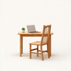 Modern Wooden Desk and Chair with Laptop for Home Office Setup