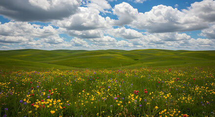 Fototapeta premium Vibrant Wildflower Meadow Under a Dramatic Sky