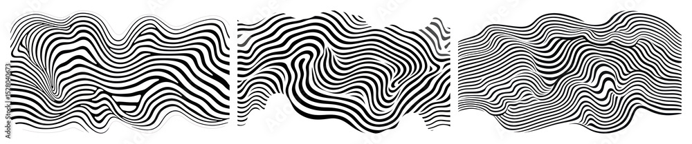 Poster png abstract wavy black lines pattern, element set on transparent background
