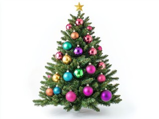 Decorated christmas tree with colorful ornaments and star