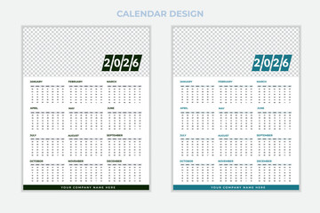 Unique modern colorful 2026 new year calendar design.New Calender design template 2026 vactor design wall calender12 month.Wall calendar design template for 2026, minimalist, clean, and elegant design