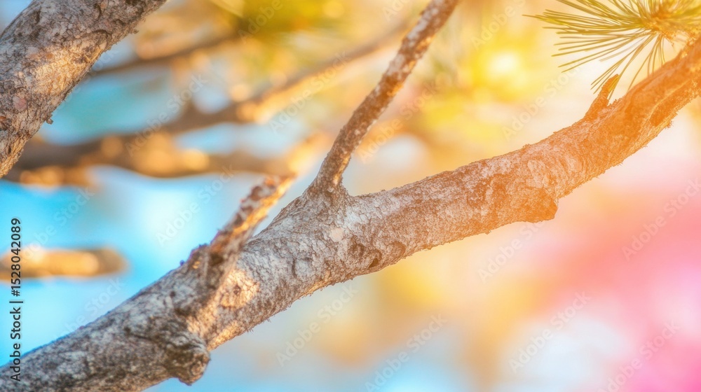 Poster branches of a tree illuminated by soft sunlight in a tranquil setting