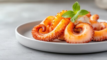 An exquisite presentation of tender octopus tentacles garnished with fresh herbs, highlighting culinary artistry and evoking a sense of gourmet dining pleasure.
