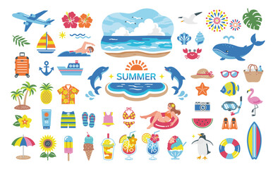 Summer Vacation and Beach Icon Set