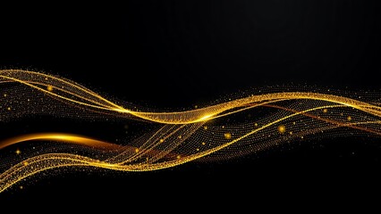 Golden Waves with Sparkling Particles on Black